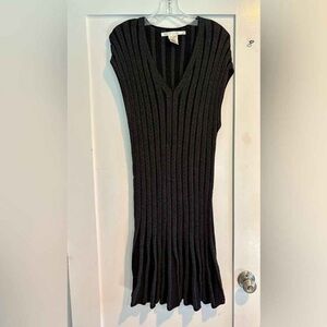 Black Sleeveless Ribbed Knit Dress